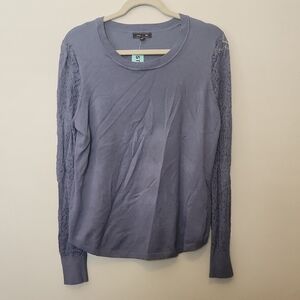 Lety & Me Dusty Blue Long Sleeve Knit Top Lace Sleeves Size M